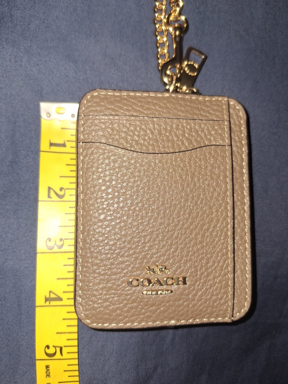 Coach Pebbled Leather Card Case with Chain - Brown/Gold - Picture 5 of 8
